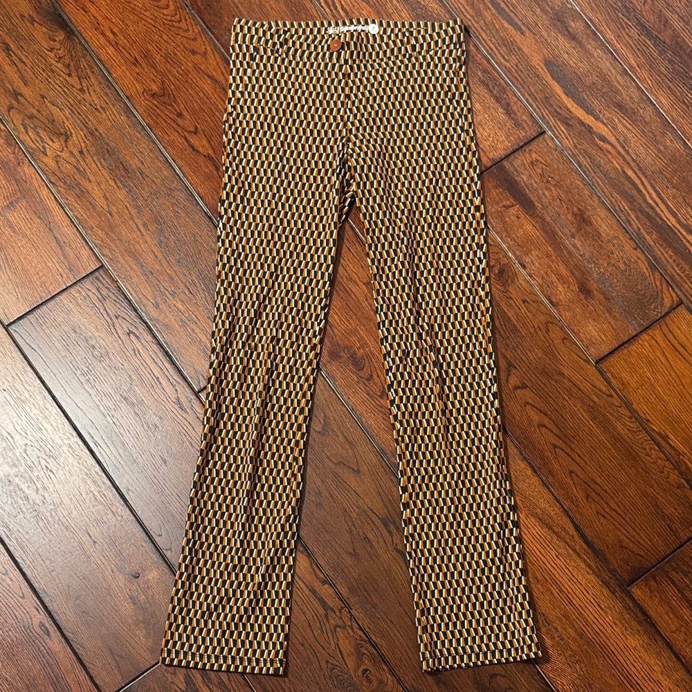 Betabrand Straight Leg Classic Dress Pants in Geometric Fall Mod - Medium Long